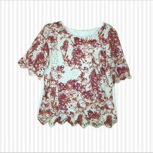 3/$30 PORRIDGE White and Red Floral Pattern Blouse